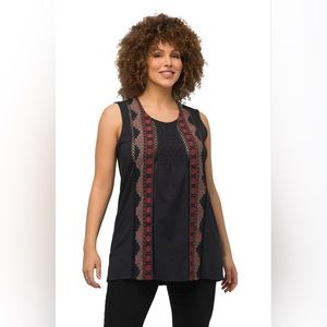 Ulla Popken Aztec Embroidered Organic Cotton Top Size 16/18